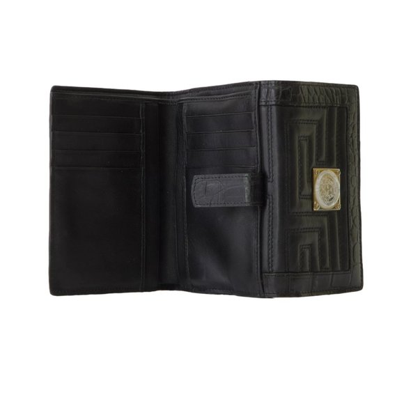 Authentic Versace Genuine Black Leather Trifold Wallet with Medusa Medallion - Picture 3 of 12